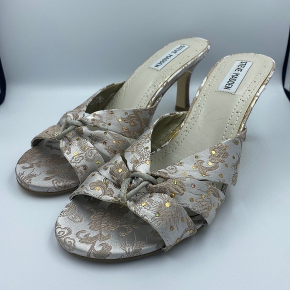 Steve MADDEN P-Kiss Champagne Sparkling Brocade Slide Leather Sandals Size 8.5 - Picture 9 of 13